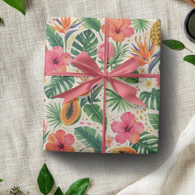 Tropicales Frucht- & Hibiskus-Paradies-Geschenkpap Geschenkpapier (Von Creator hochgeladen)