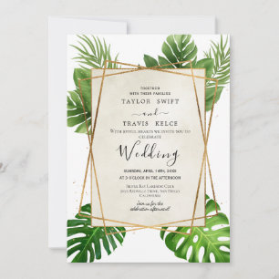 Tropicalische Palm-Hochzeitseinladung mit Rosé-Tön Einladung