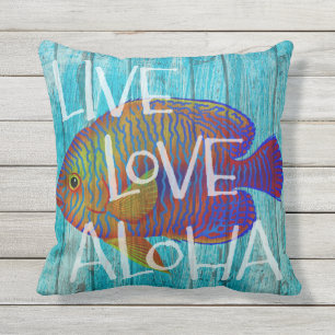 Tropicalischer Fisch-Strand-Schild 'Live Love Aloh Kissen