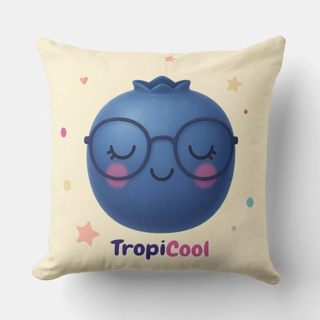 TropiCool Blueberry - Kawaii Fruchtwurfpilz Kissen (Vorderseite)
