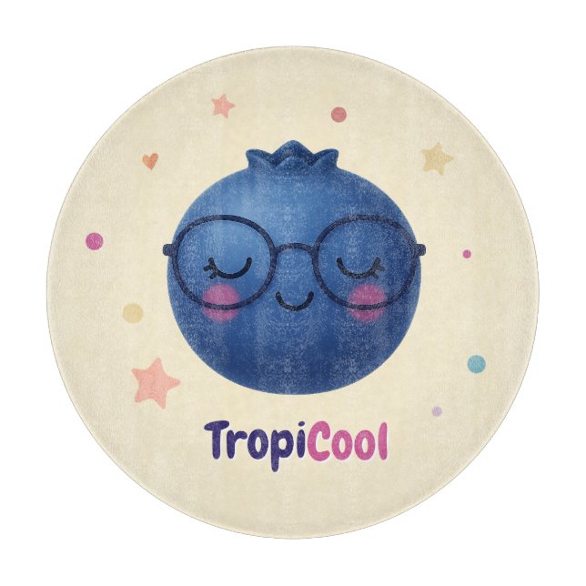 TropiCool Blueberry - Kawaii Fruit Kitchen Charm Schneidebrett (Vorderseite)