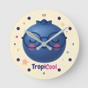 TropiCool Blueberry - Niedliche Kawaii-Fruchtsauer Runde Wanduhr