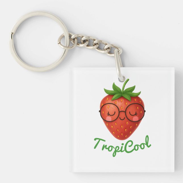 TropiCool Strawberry - Niedlicher Acrylic Schlüsse Schlüsselanhänger (Vorderseite)