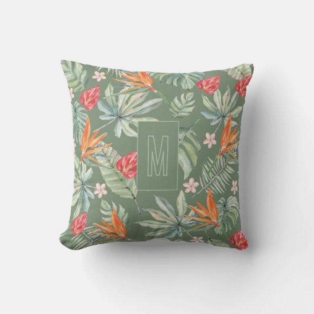 Tropics Blume Foliage Fantasy mit Monogram Kissen (Vorderseite)