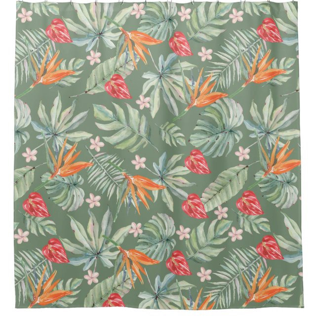 Tropics Blume und Foliage Fantasy Pattern Duschvorhang (Vorderseite)