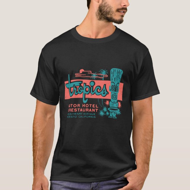 Tropics Motor Hotel Tiki 1950S Polynesischer Retro T-Shirt (Vorderseite)