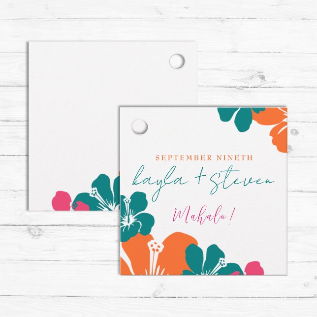 Tropisch Aquamarin Orange Pink Hibiskus Square Geschenkanhänger (Von Creator hochgeladen)
