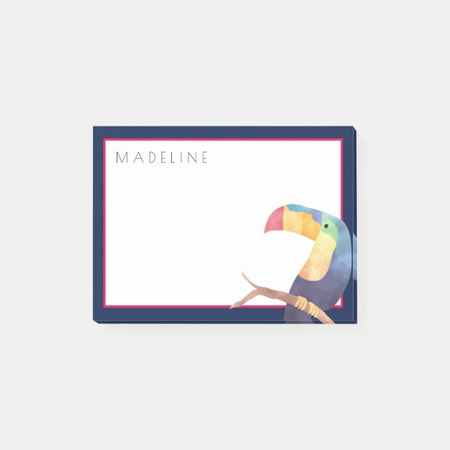 tropisch | Aquarellfarben Toucan Post-it Klebezettel (Vorderseite)
