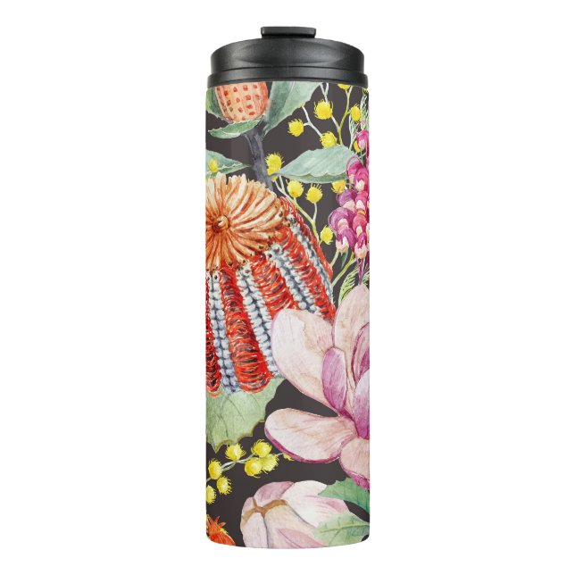 Tropisch australische Pflanze, Aquarellmuster. Thermosbecher (Vorderseite)