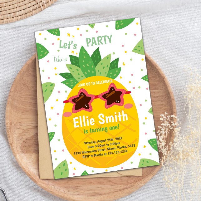 Tropisch bearbeitbare Summer Party Card Einladung (Orange Pineapple Birthday Invitations)