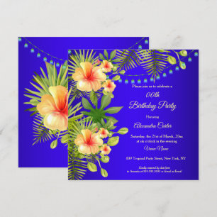 Tropisch Blau Gelber Hibiskus Floral Geburtstag Einladung