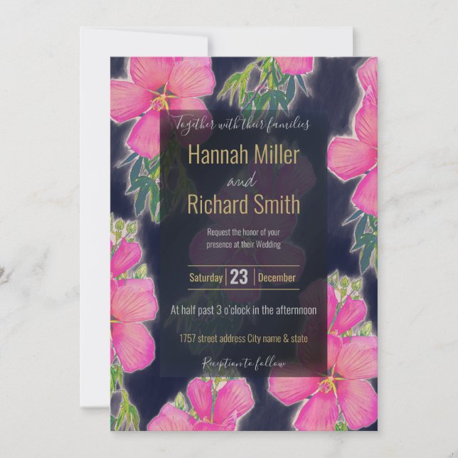 Tropisch Blau-Rosa-Hibiskus Blume Malerei (Vorderseite)