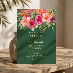 Tropisch Blumig Farbige   Hibiskus & Grünpflanzen Einladung