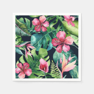 Tropisch Blumig Hibiskus und Palmenblätter Hawaiia Serviette