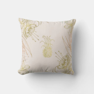 Tropisch Botanisch Blume Ananas Gold Röte Kissen