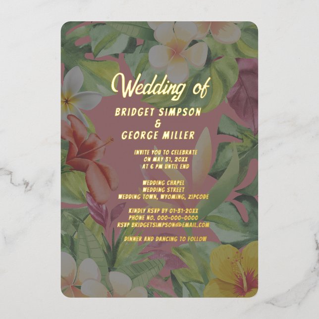 Tropisch bunter Hibiskus hawaiianische Sommerhochz Folieneinladung (Vorderseite)