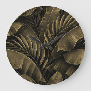 Tropisch Exotic: Grunge Goldene Natur Große Wanduhr