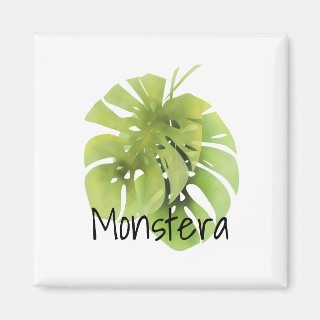 Tropisch exotische Monstera Blätter Aquarell e Magnet (Vorne)