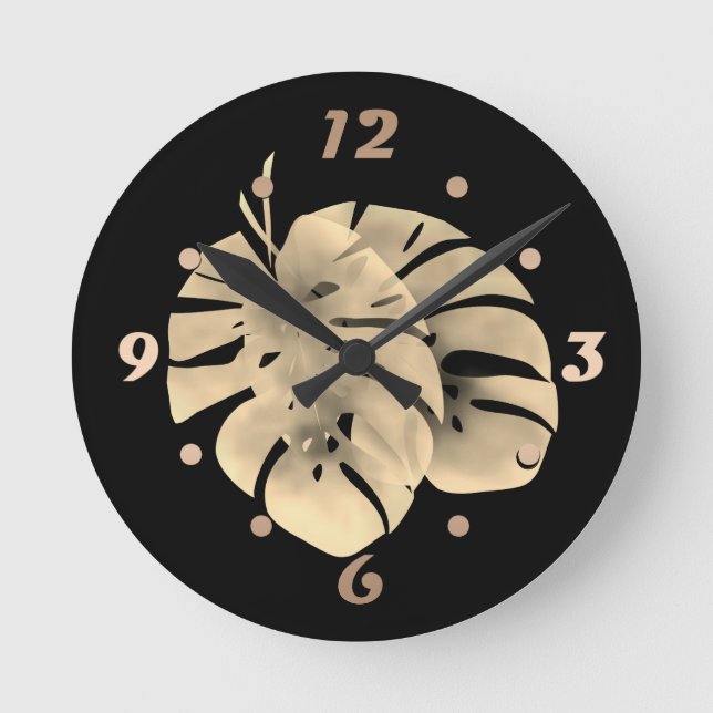 Tropisch exotische Monstera Blätter Aquarell e Runde Wanduhr (Vorderseite)