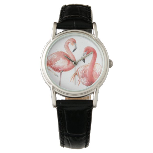 tropisch | Familie Flamingos Armbanduhr (Vorderseite)
