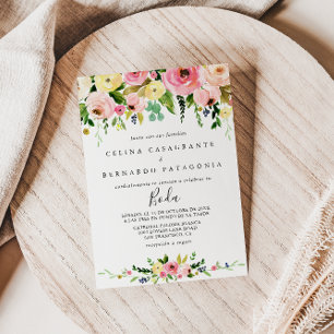 Tropisch farbenfrohe Herbstblütenhochzeit Einladung