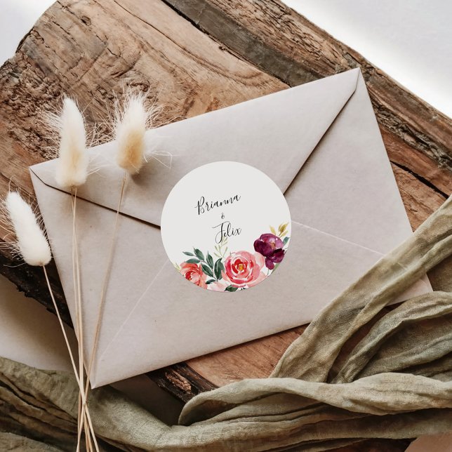 Tropisch farbenfrohe Sommer Hochzeiten Umschlag Au Runder Aufkleber (Von Creator hochgeladen)