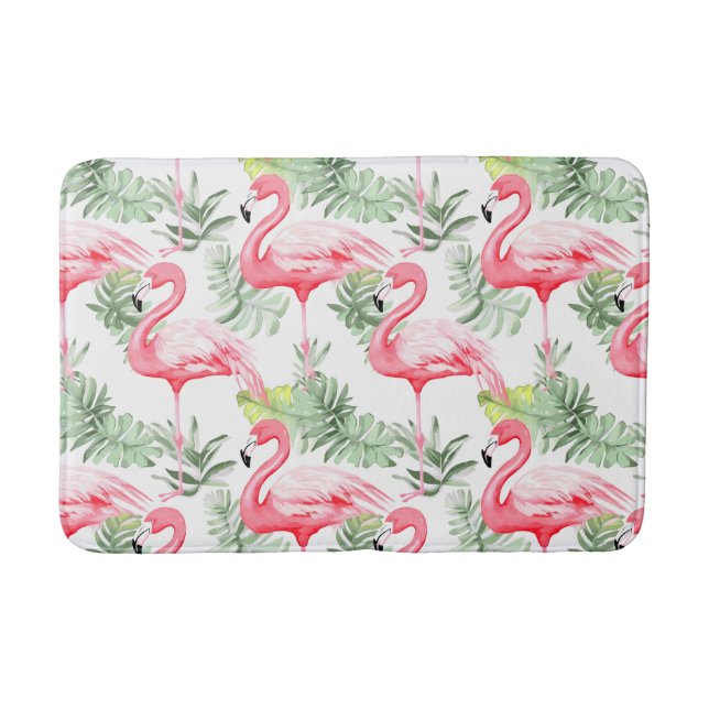 Tropisch farbenfroher Flamingo und Blätter Badematte (Vorderseite)