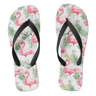 Tropisch farbenfroher Flamingo und Blätter Flip Flops