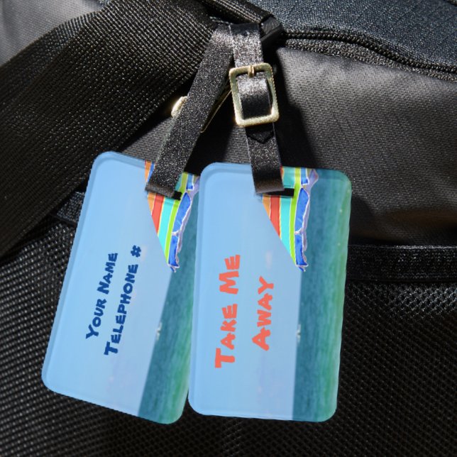 Tropisch farbenfroher Strand Umbrella Ozeanblick Gepäckanhänger (Von Creator hochgeladen)