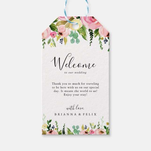 Tropisch-farbige Herbsthochzeit Begrüßung Geschenkanhänger (Vorderseite)