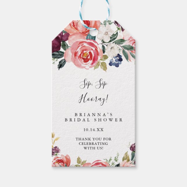 Tropisch-farbiges Sip-Hooray-Brautparty Geschenkanhänger (Vorderseite)