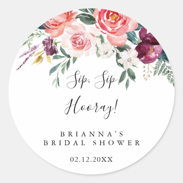 Tropisch-farbiges Sip-Hooray-Brautparty Runder Aufkleber (Vorderseite)