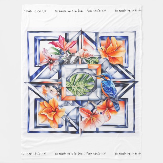 Tropisch floral, Botanisch mit Vogel Fleecedecke (Vorderseite)