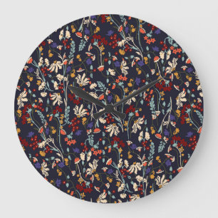 Tropisch Floral: Zufälliges Botanisches Vintage. Große Wanduhr