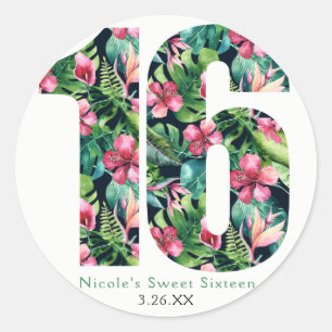 Tropisch Florale Sweet 16 Hawaiian 16. Geburtstag Runder Aufkleber
