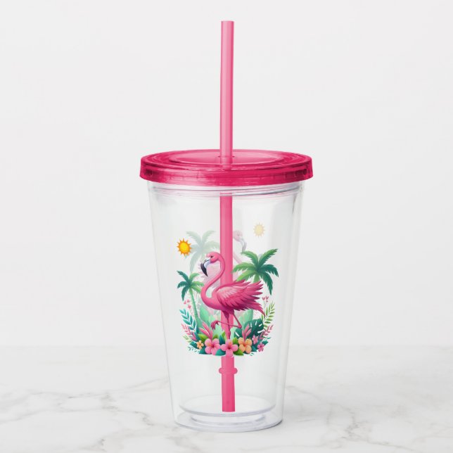 Tropisch/Florida rosa Flamingo Acryltrinkbecher (Vorderseite)