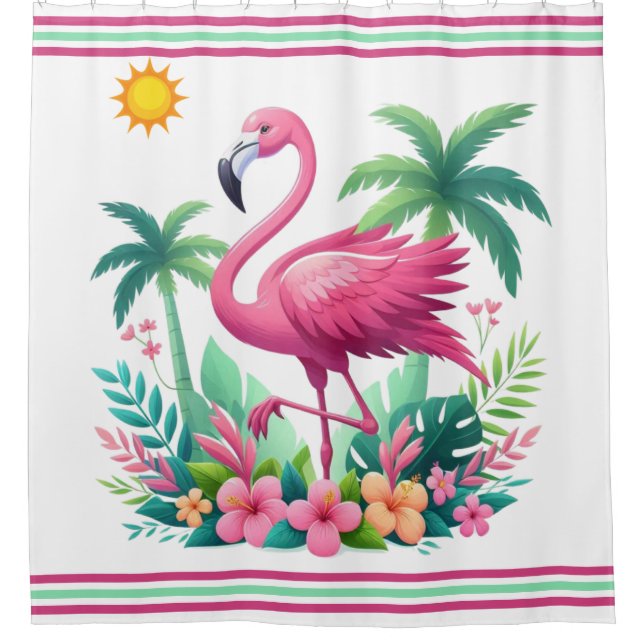 Tropisch/Florida rosa Flamingo Duschvorhang (Vorderseite)