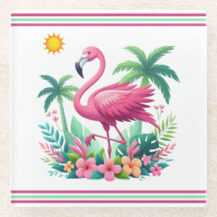 Tropisch/Florida rosa Flamingo Glasuntersetzer