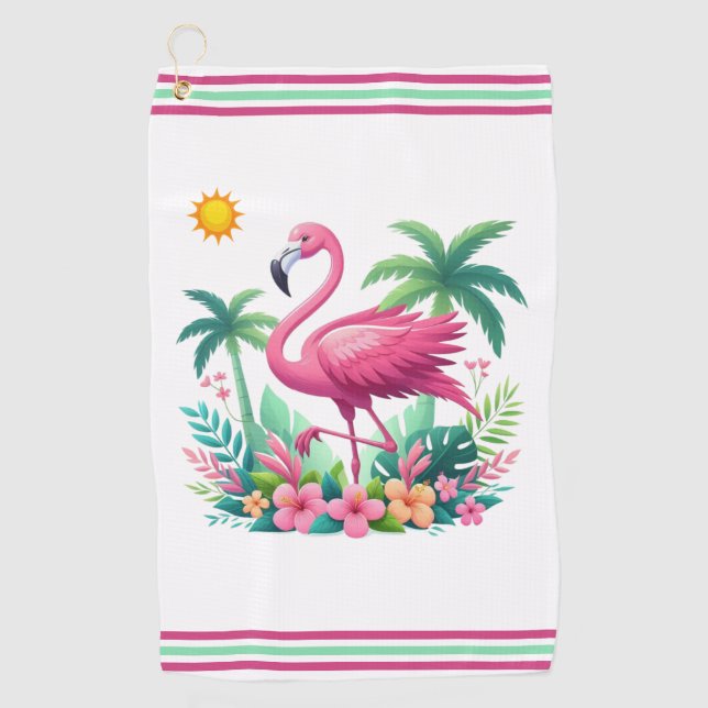 Tropisch/Florida rosa Flamingo Golfhandtuch (Vorderseite)