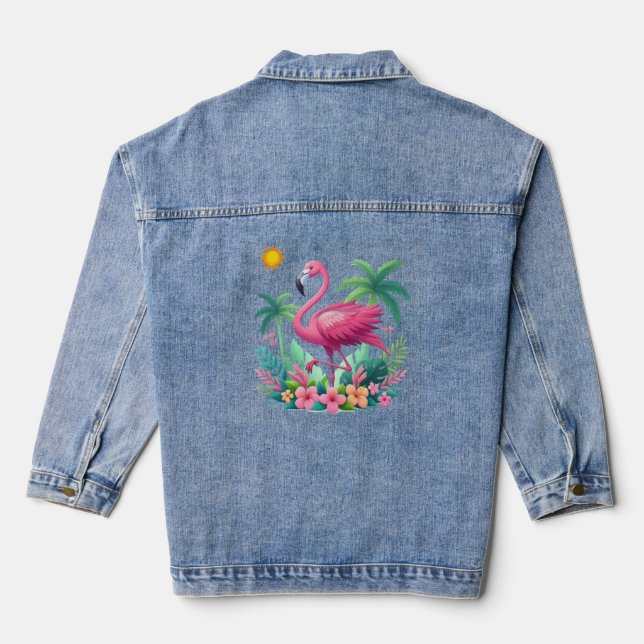Tropisch/Florida rosa Flamingo Jeansjacke (Rückseite)