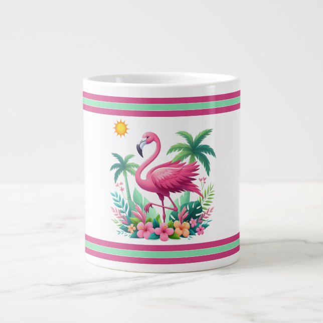 Tropisch/Florida rosa Flamingo Jumbo-Tasse (Vorderseite)