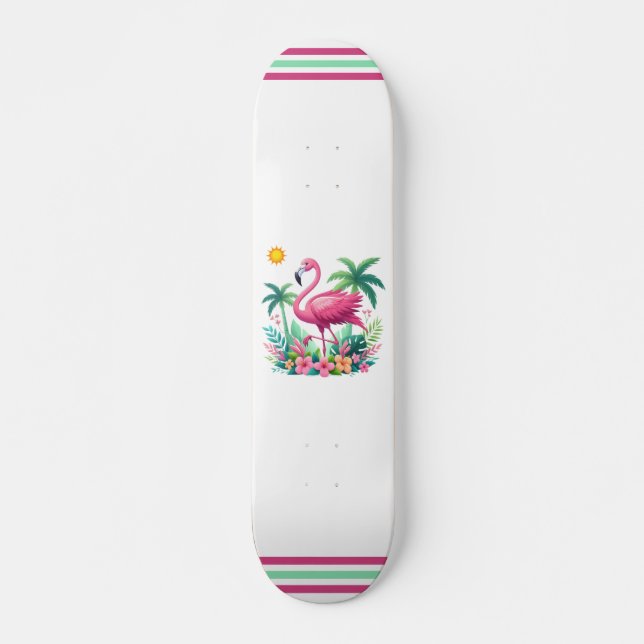 Tropisch/Florida rosa Flamingo Skateboard (Vorne)