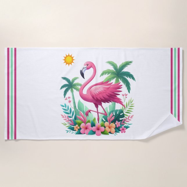 Tropisch/Florida rosa Flamingo Strandtuch (Vorderseite)