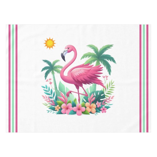 Tropisch/Florida rosa Flamingo Tischdecke (Vorderseite (Horizontal))