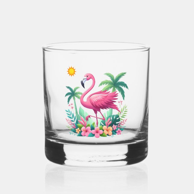 Tropisch/Florida rosa Flamingo Whiskyglas (Rückseite)