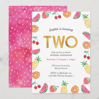 Tropisch fruchtig Pink Gold 2. Geburtstag Einladun Einladung