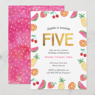 Tropisch fruchtig Pink Gold 5. Geburtstag Einladun Einladung