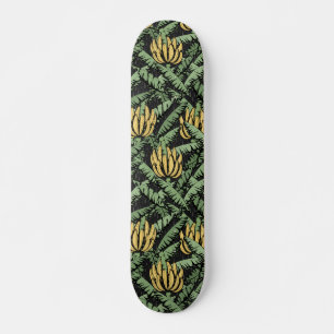 Tropisch Gelbe Bananen und Blätter Schwarz Skateboard