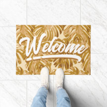Tropisch gelbe Blätter Boho Script Willkommen