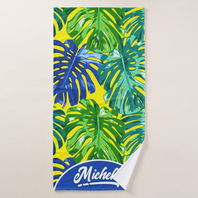 Tropisch-Gelbe Jungle-Blätter Name Badehandtuch (Badehandtuch)